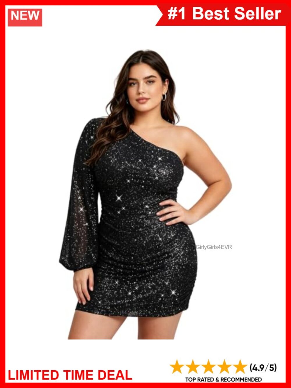 One Shoulder Sequin Bodycon Mini Dress Ruched Party Prom Cocktail